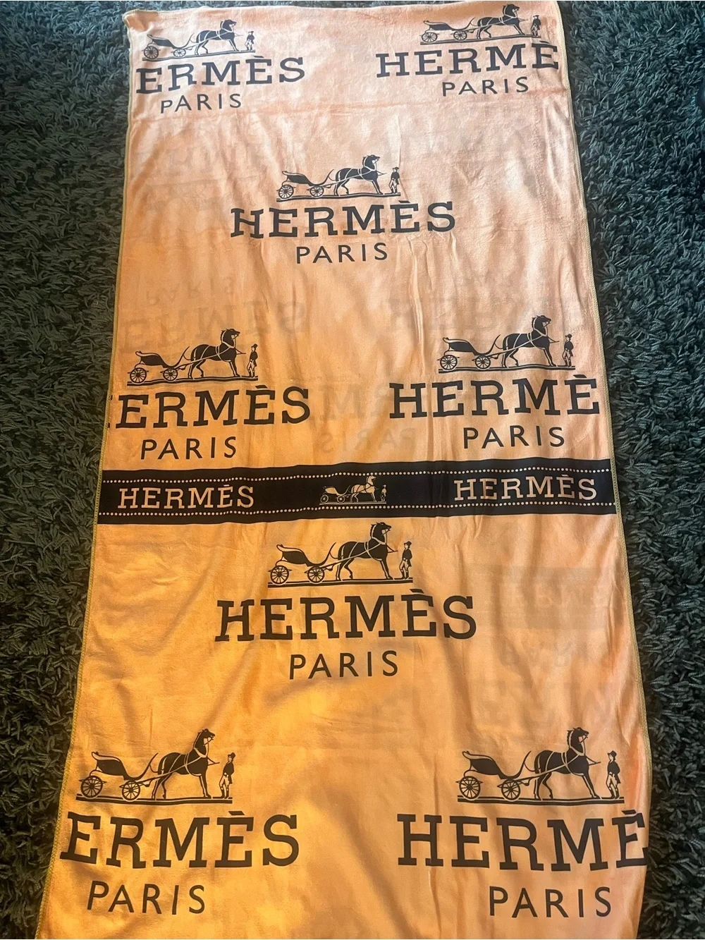Hermes style Orange Logo Motif Beach Towel and hand towel